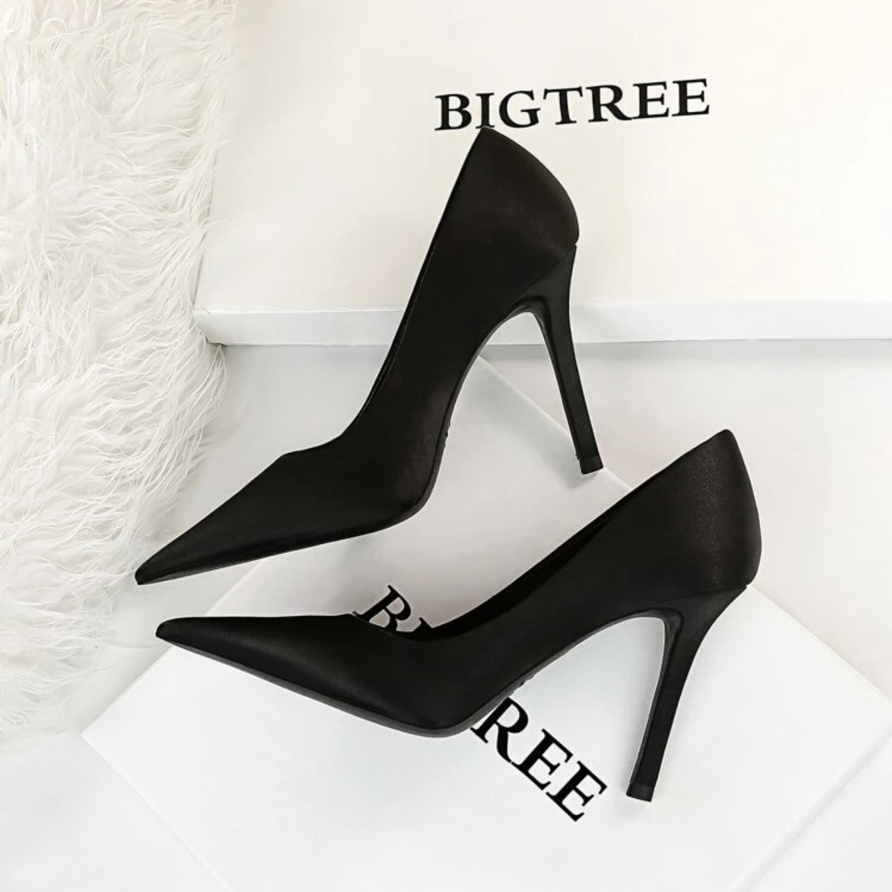 Black Satin Stiletto Heels-Shoes 
